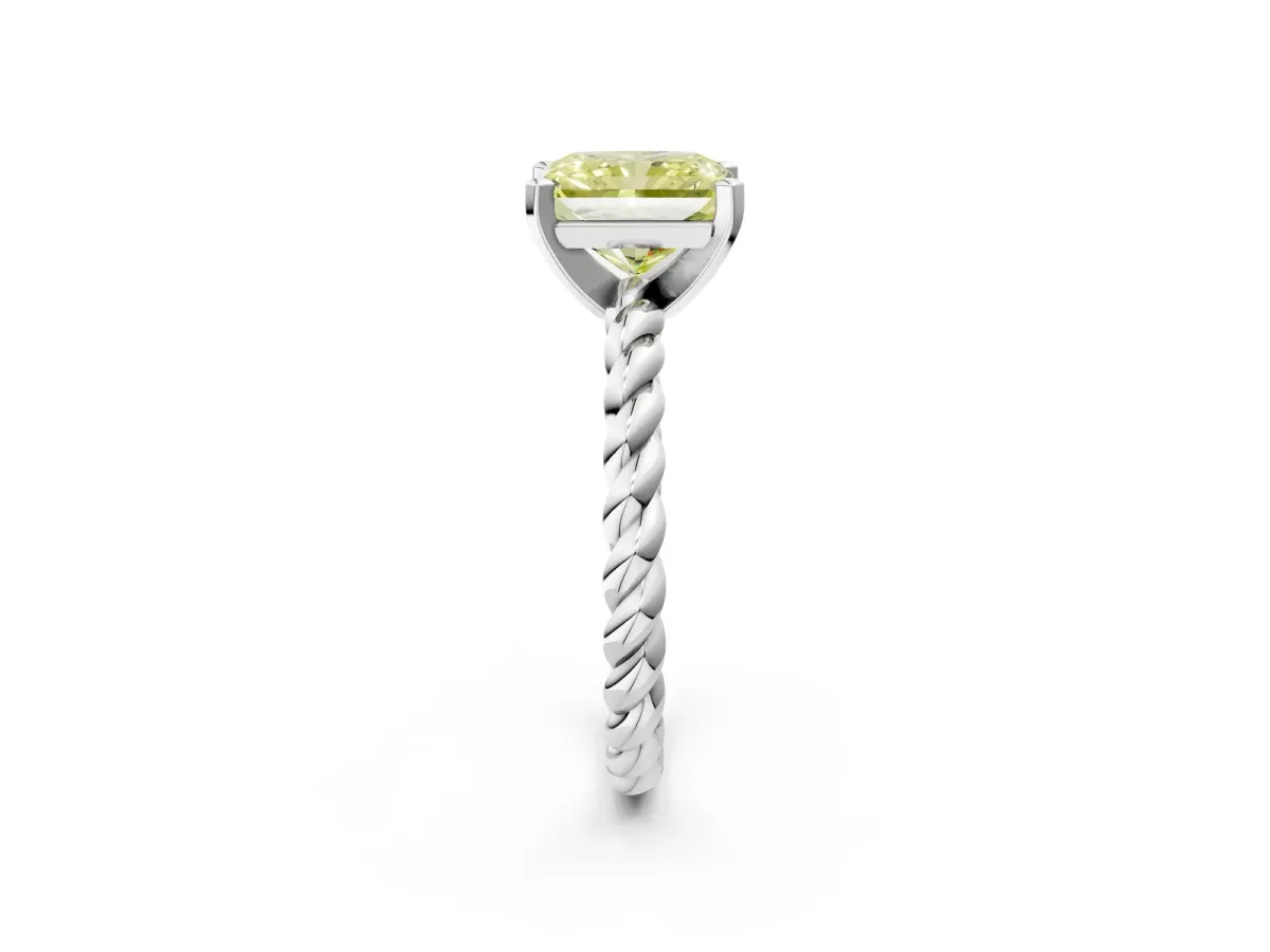 Fancy Yellow Radiant Cut Cut Solitaire Twisted Band with Four-Prong Setting Platinum