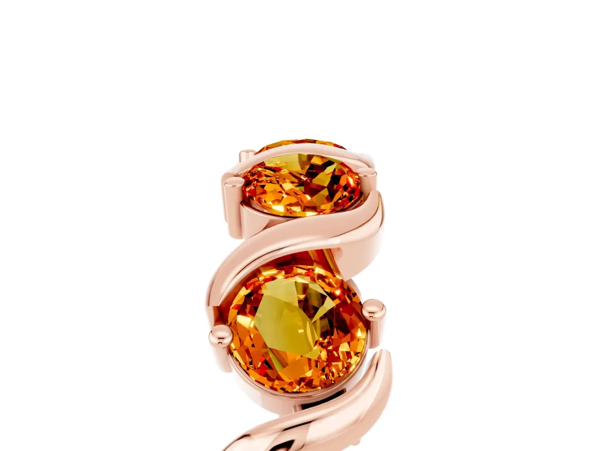 Round Citrine Half Eternity Band with Wave Prong Setting Rose gold