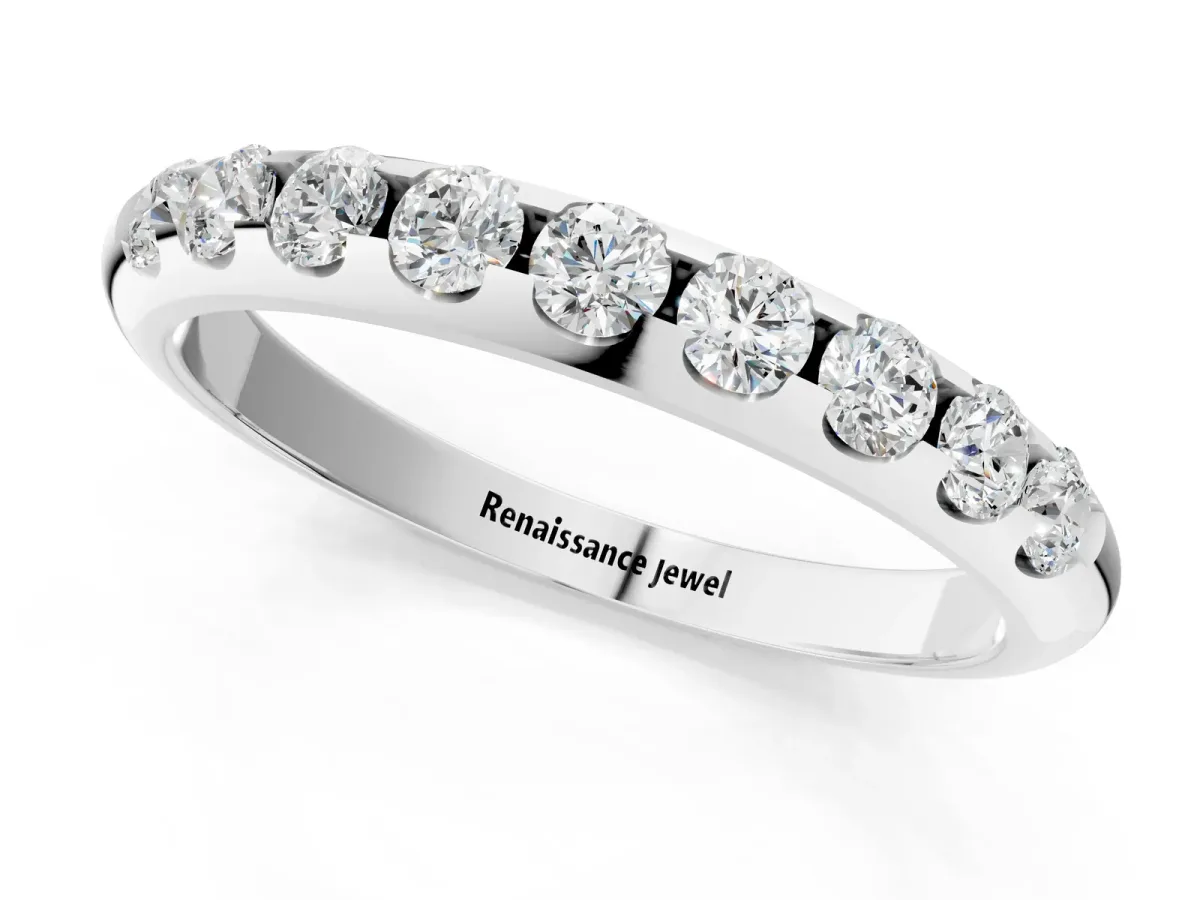 Round Cut Diamond Half-Eternity Band with Shared Prong Setting Silver