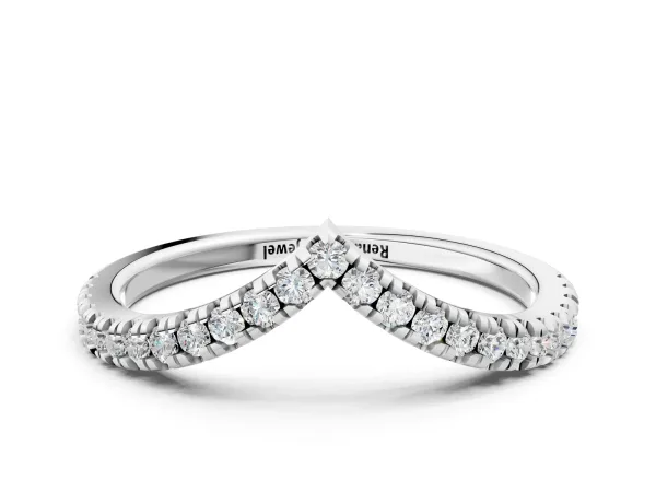 Pavé Round Diamond V-Shaped Chevron Band with Shared Prong Setting Platinum
