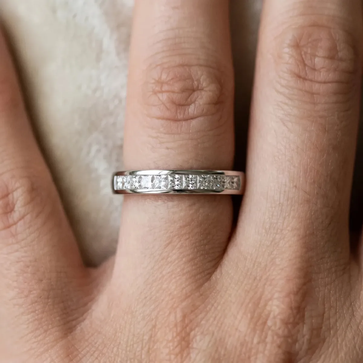 Princess Cut Diamond Channel Set Eternity Band White gold