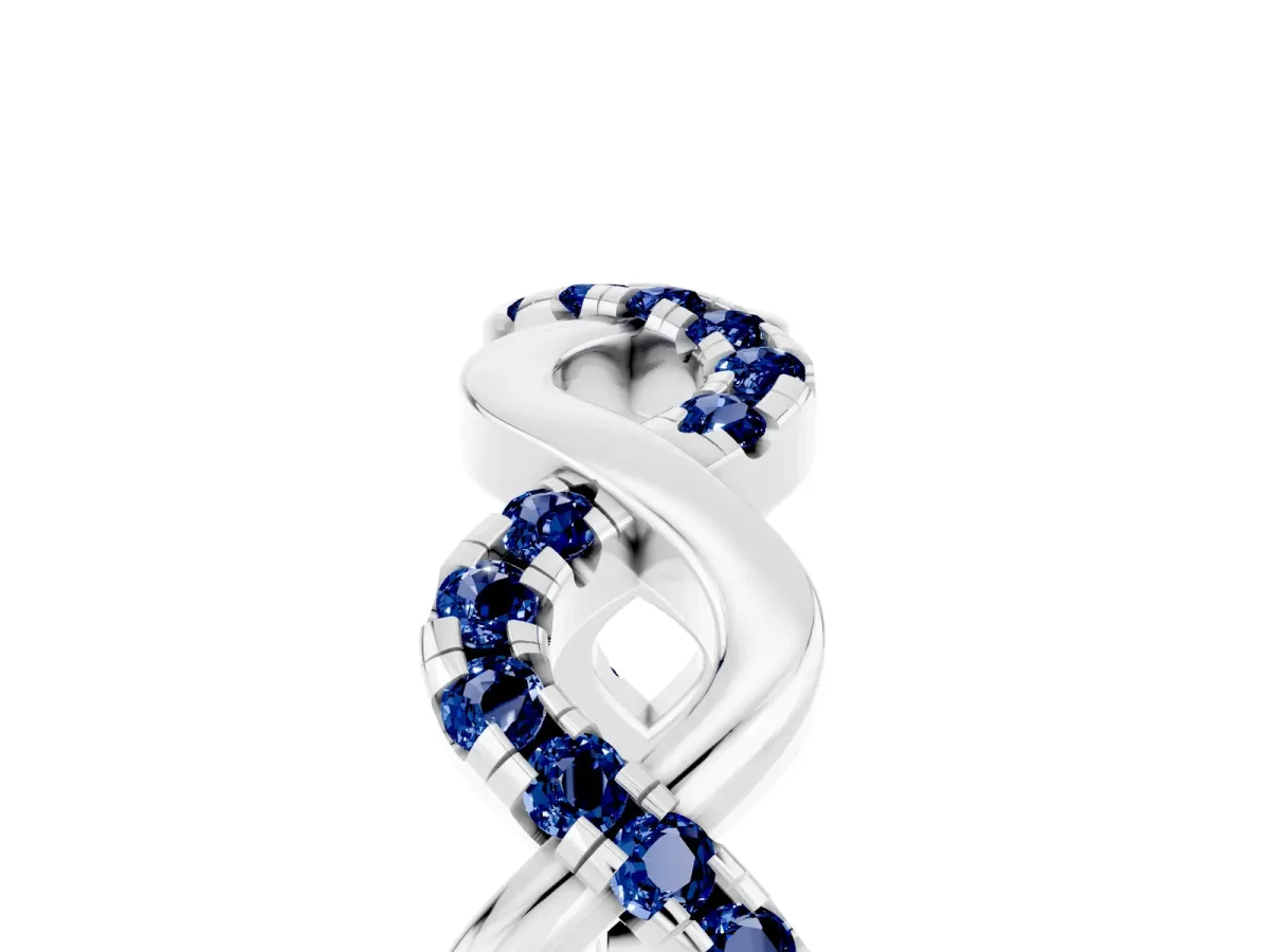 Twist Infinity Round Blue Sapphire Band with Pavé Setting Silver