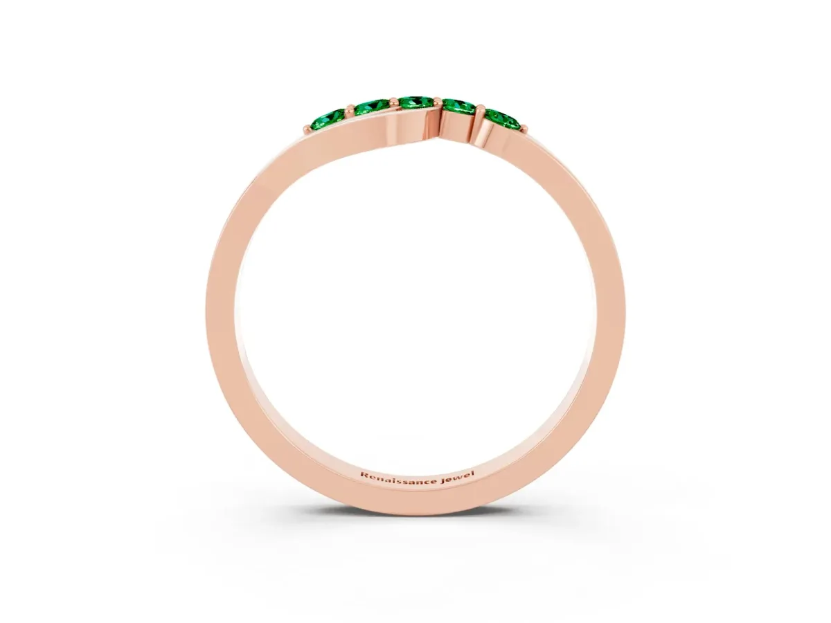 Five-Stone Round Emerald Crossover Band with Prong Setting Rose gold