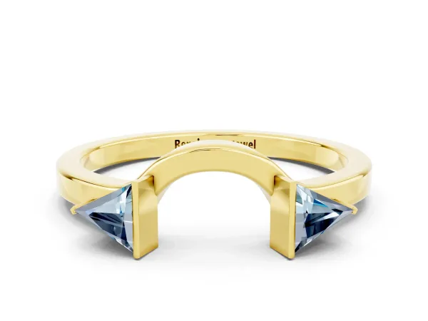 Trillion Aquamarine Open Band Ring with Bezel Setting Yellow gold