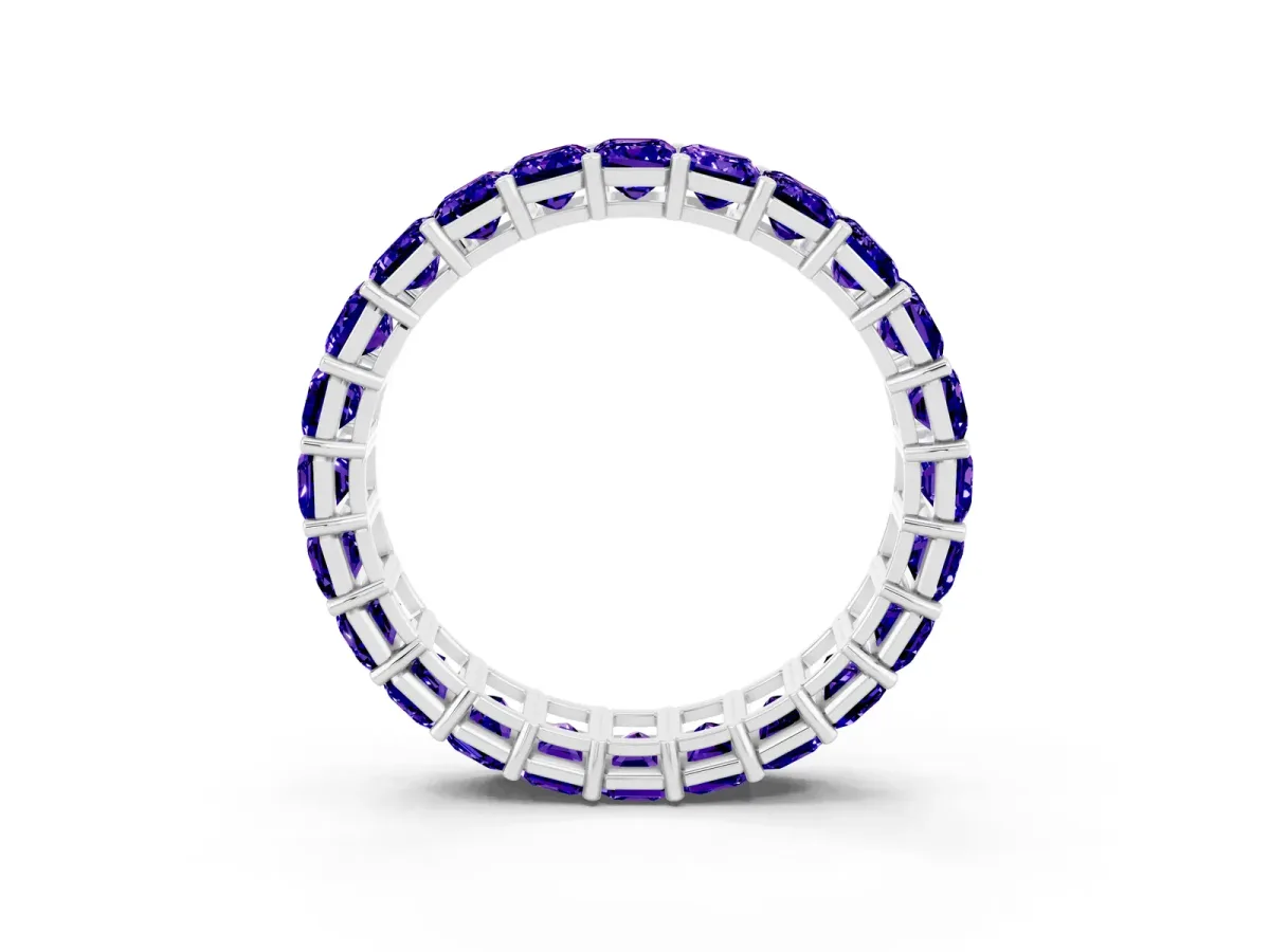 Emerald Cut Tanzanite Eternity Band with Shared Prong Setting Platinum