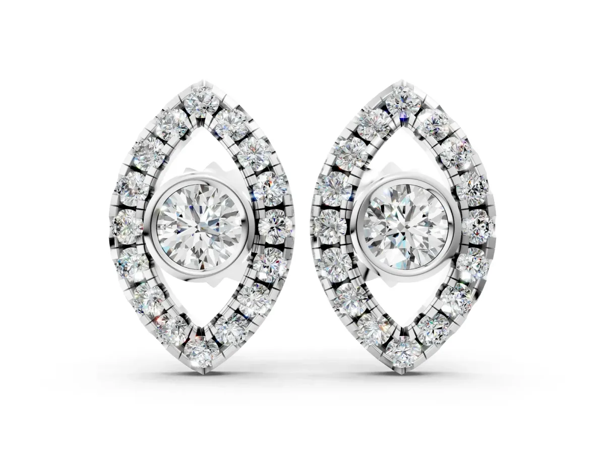Round Diamond Evil Eye Stud Earrings Platinum
