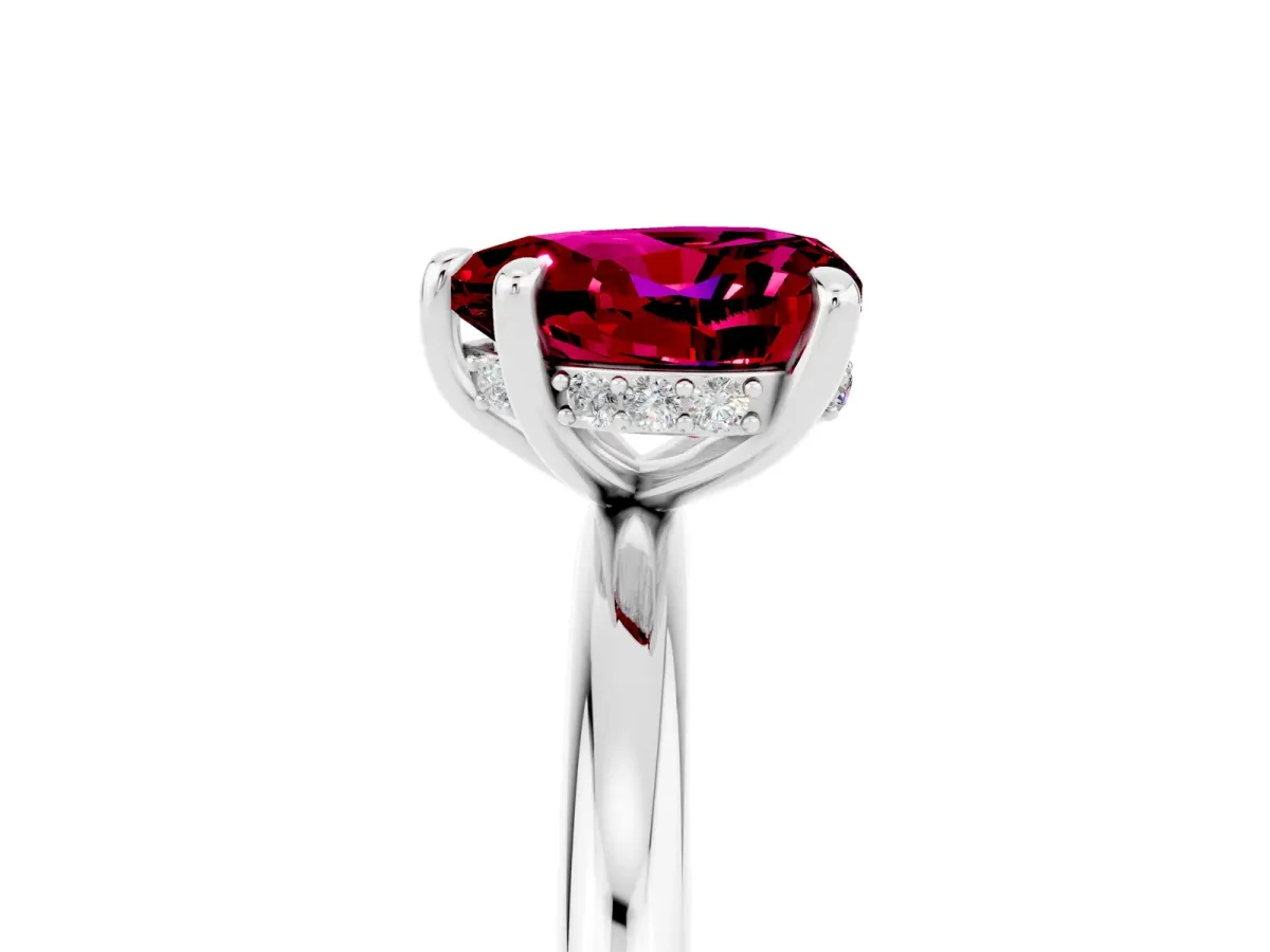 Heart Cut Garnet Solitaire Ring with Thin Band and Four-Prong Setting White gold