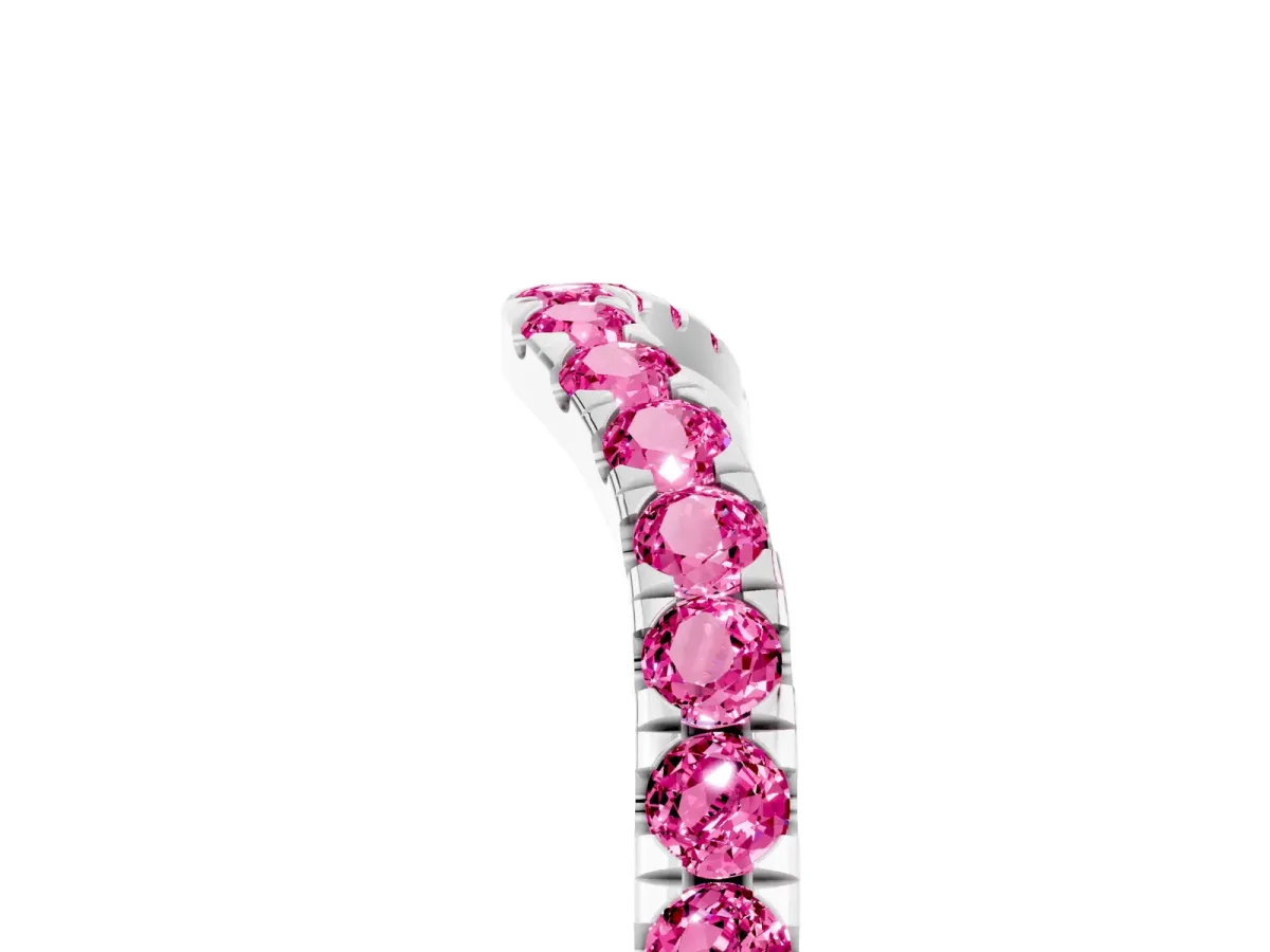 Curved Pavé Round Pink Sapphire Wedding Band with Shared Prong Setting Platinum