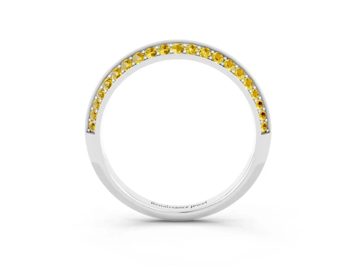 Double Row Pavé Round Yellow Sapphire Eternity Band with Channel Setting Platinum