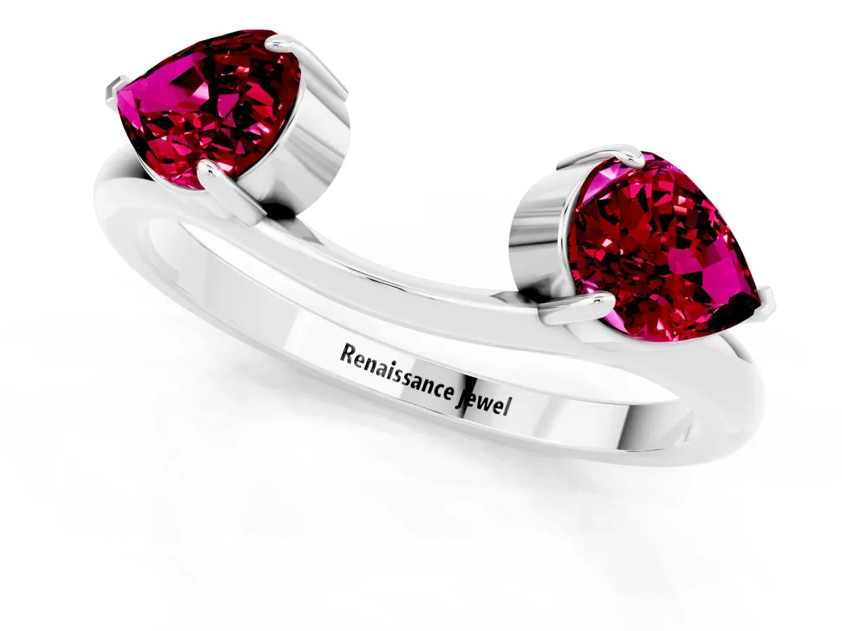 Two-Stone Pear Garnet Bypass Ring with Prong Setting Silver