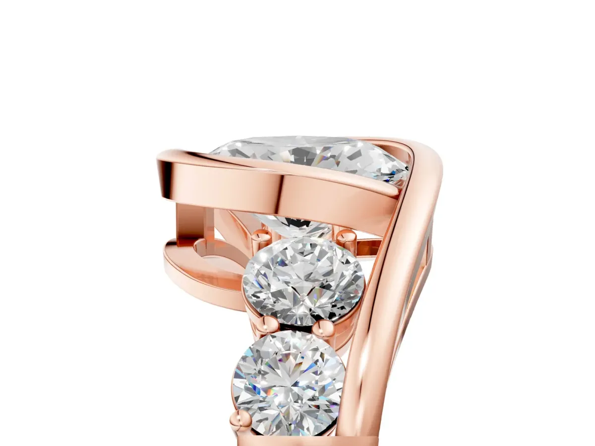 Bezel Set Oval Cut Diamond Bypass Ring with Round Accents Rose gold