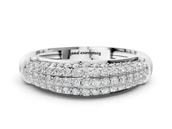 Three-Row Pavé Round Diamond Dome Band Platinum