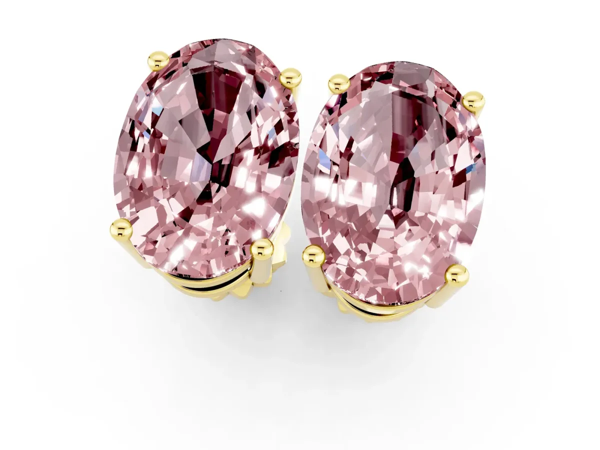 Oval Cut Morganite Stud Earrings Yellow gold