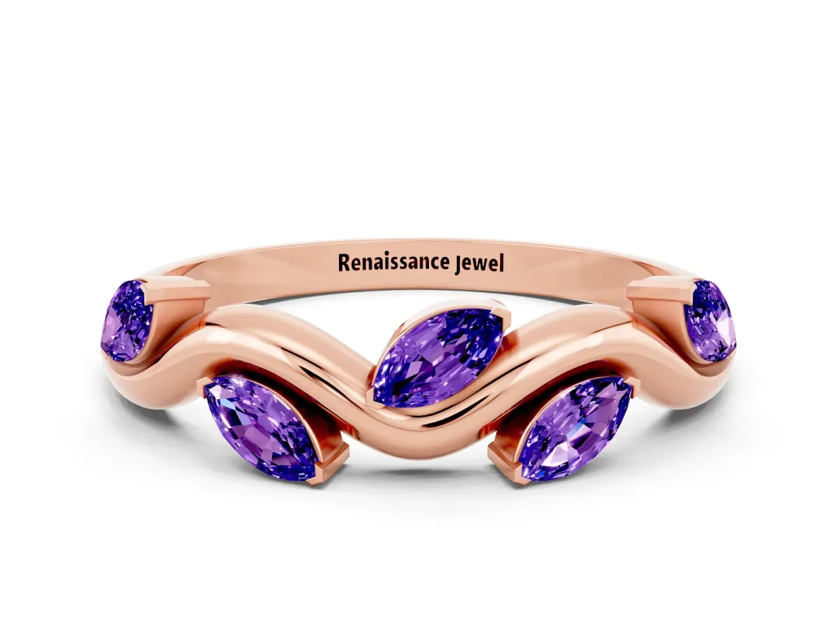 Marquise Tanzanite Twisted Band with Prong Setting Rose gold