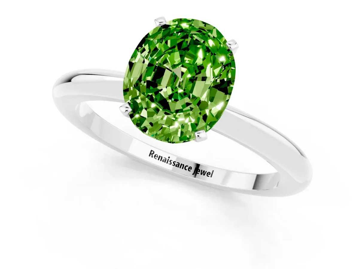Oval Cut Peridot Solitaire Ring with Six-Prong Setting and Classic Band Silver