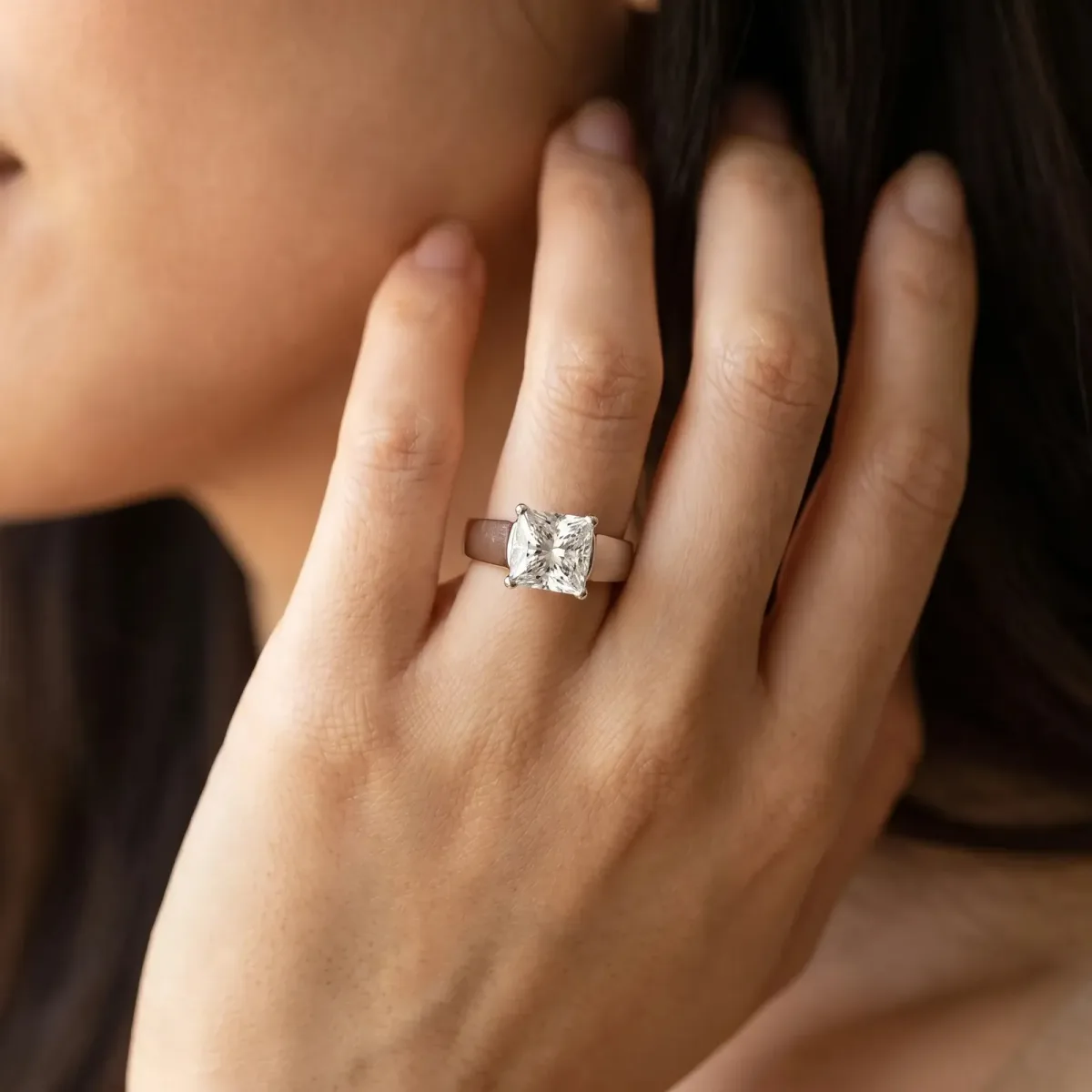 Princess Cut Cut Solitaire Engagement Ring with Cathedral Setting and Four-Prong Setting Silver