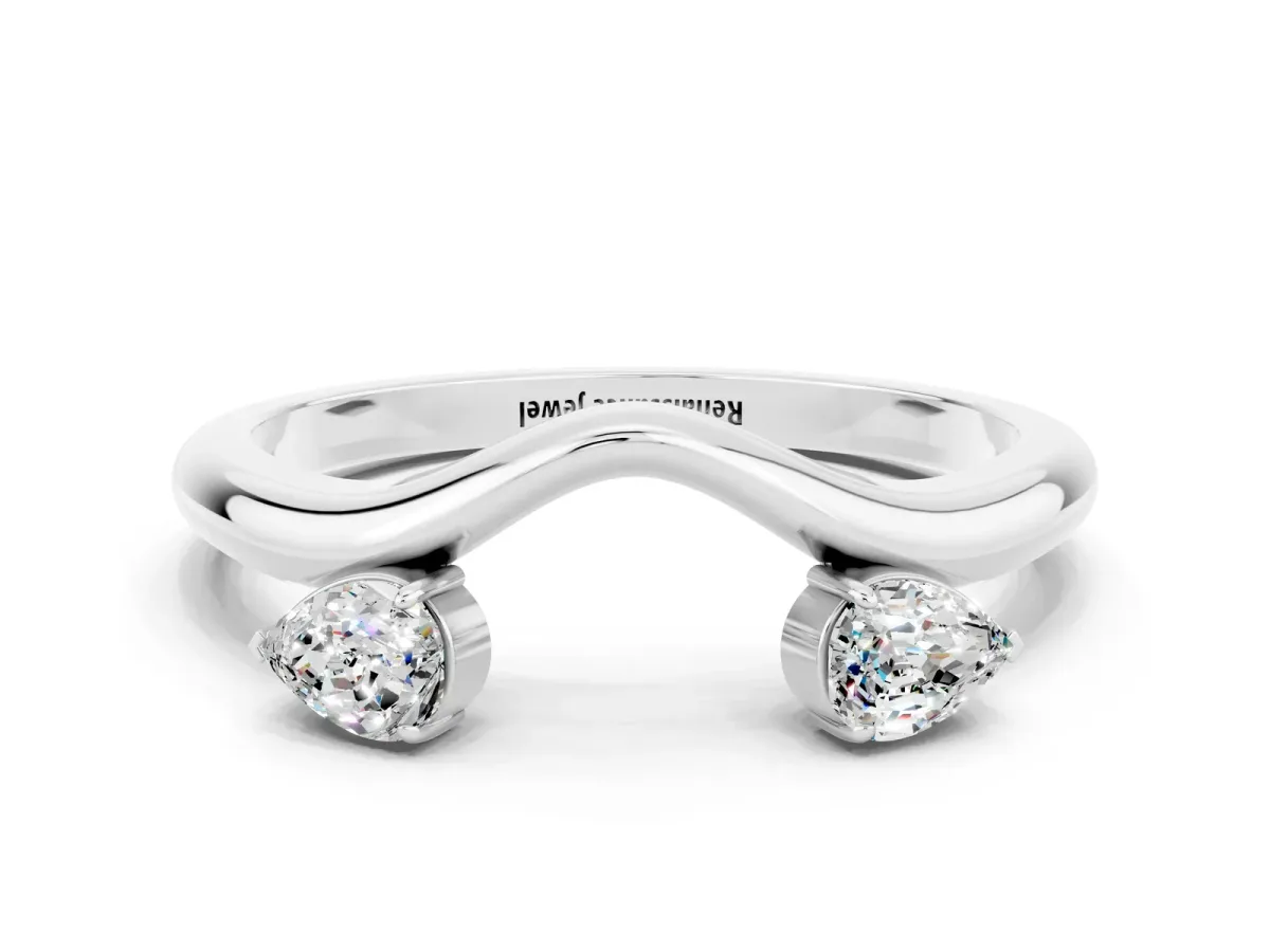 Pear Cut Moissanite Two-Stone Open Band Ring with Prong Setting Silver