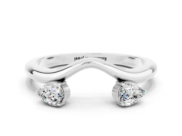 Pear Cut Moissanite Two-Stone Open Band Ring with Prong Setting Platinum