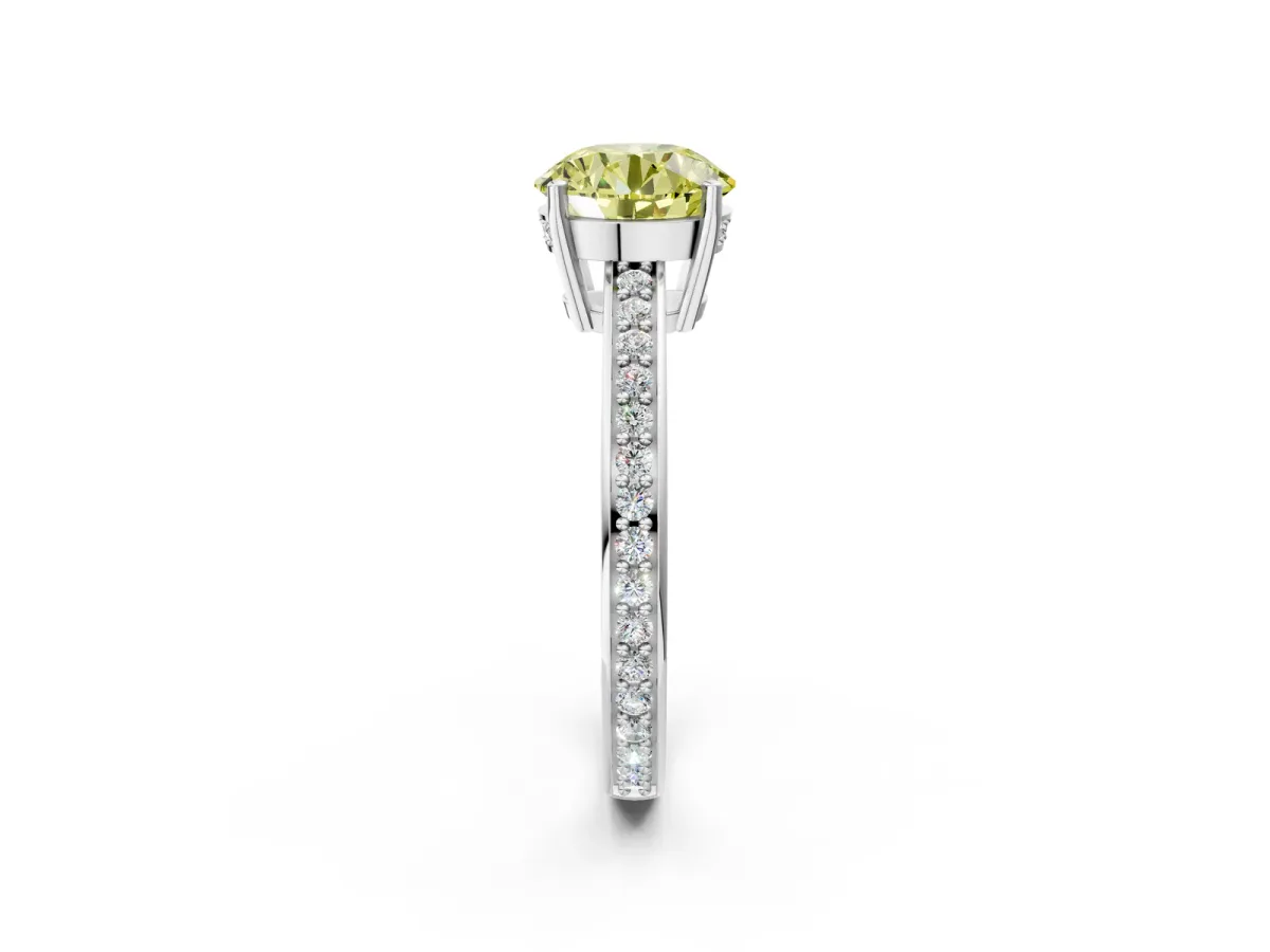 Fancy Yellow Round Cut Solitaire Pavé Band Prong Setting Ring Silver