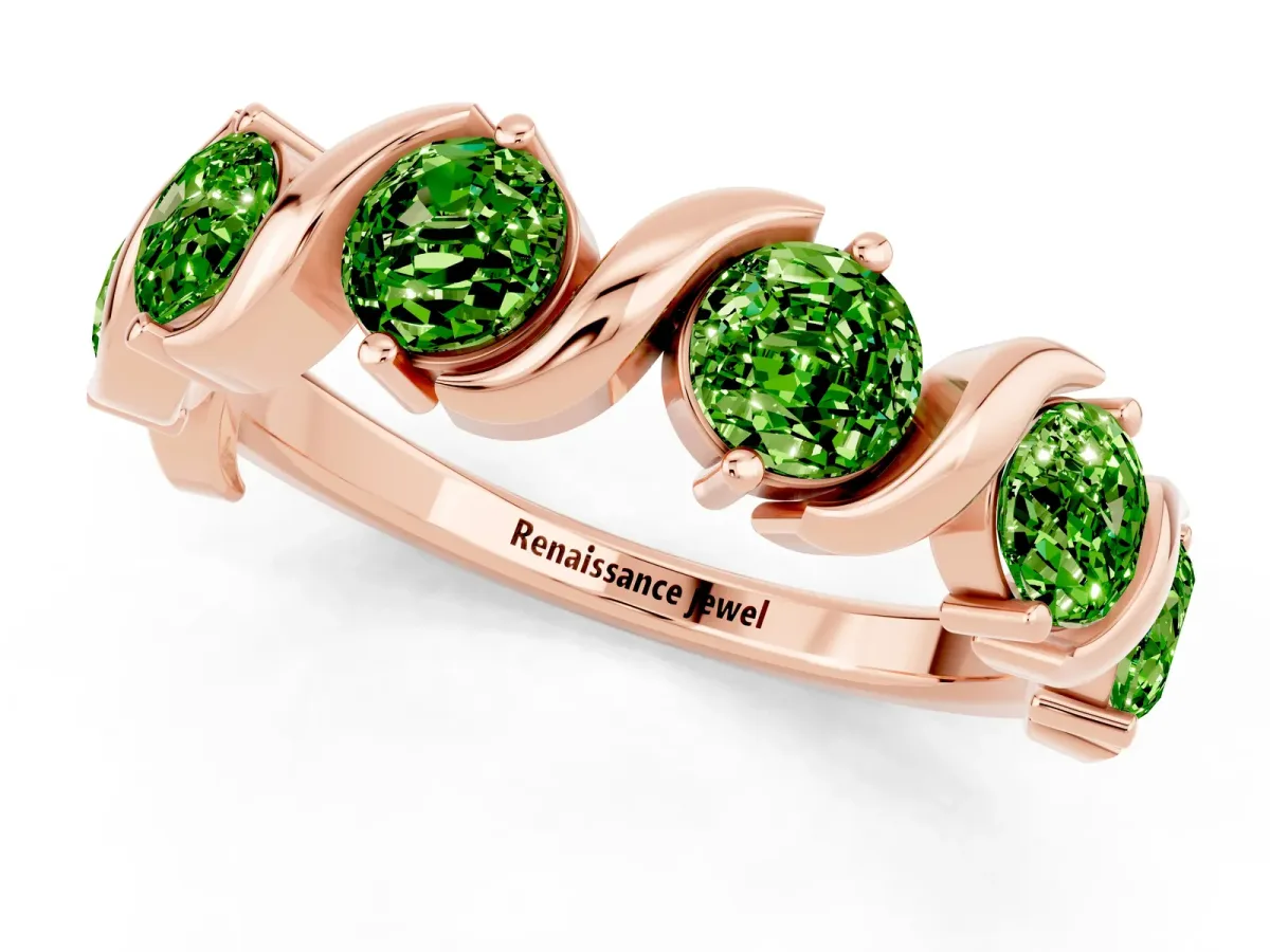 Six-Stone Round Peridot Wave Band with Shared Prong Setting Rose gold