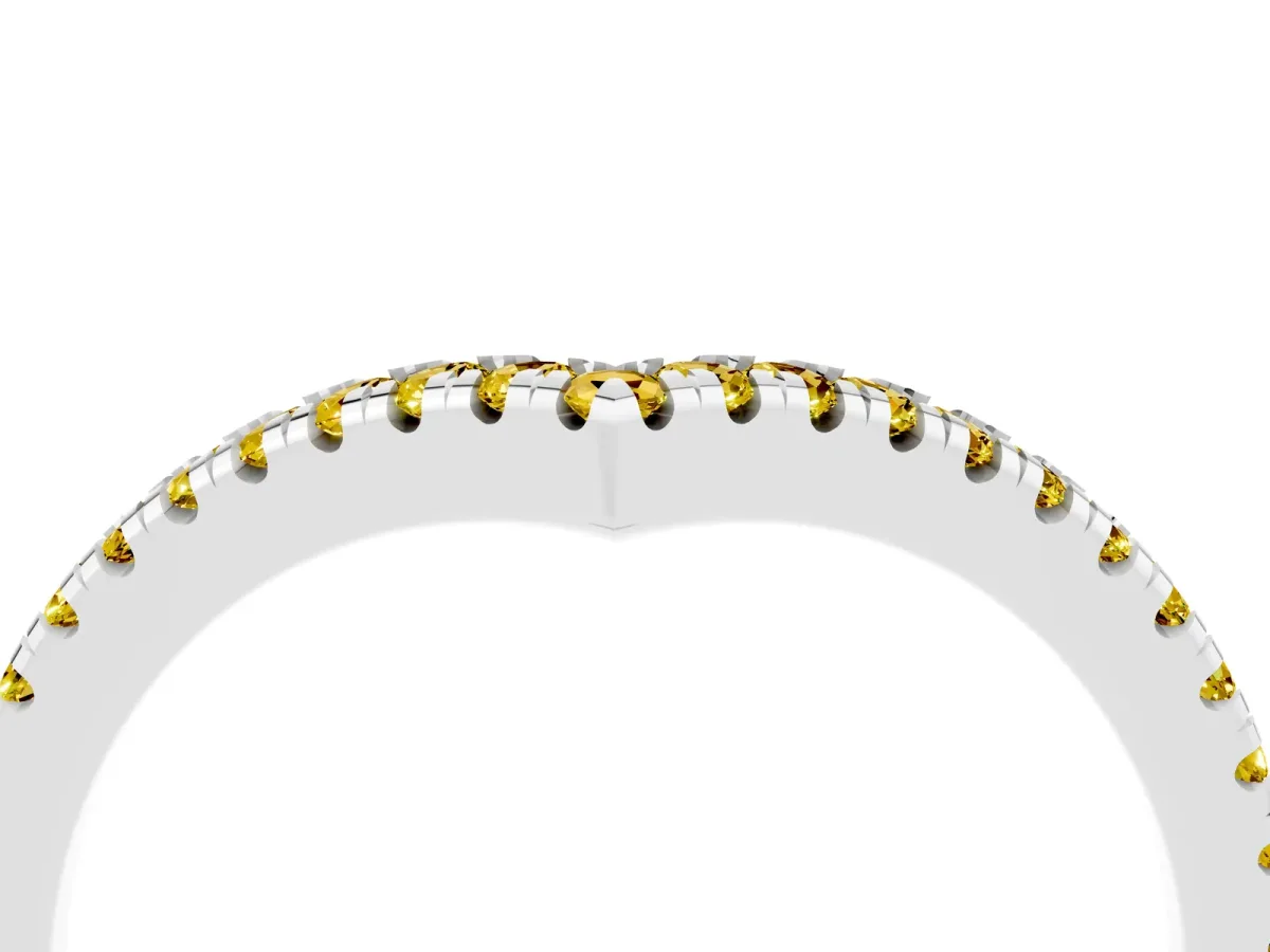 Pavé Round Yellow Sapphire V-Shaped Chevron Band with Shared Prong Setting Silver