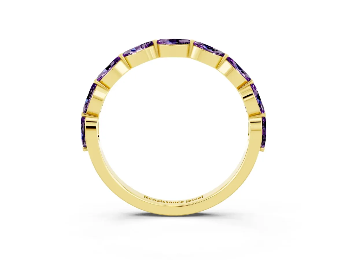 Marquise Amethyst Half Eternity Band with Prong Setting Yellow gold