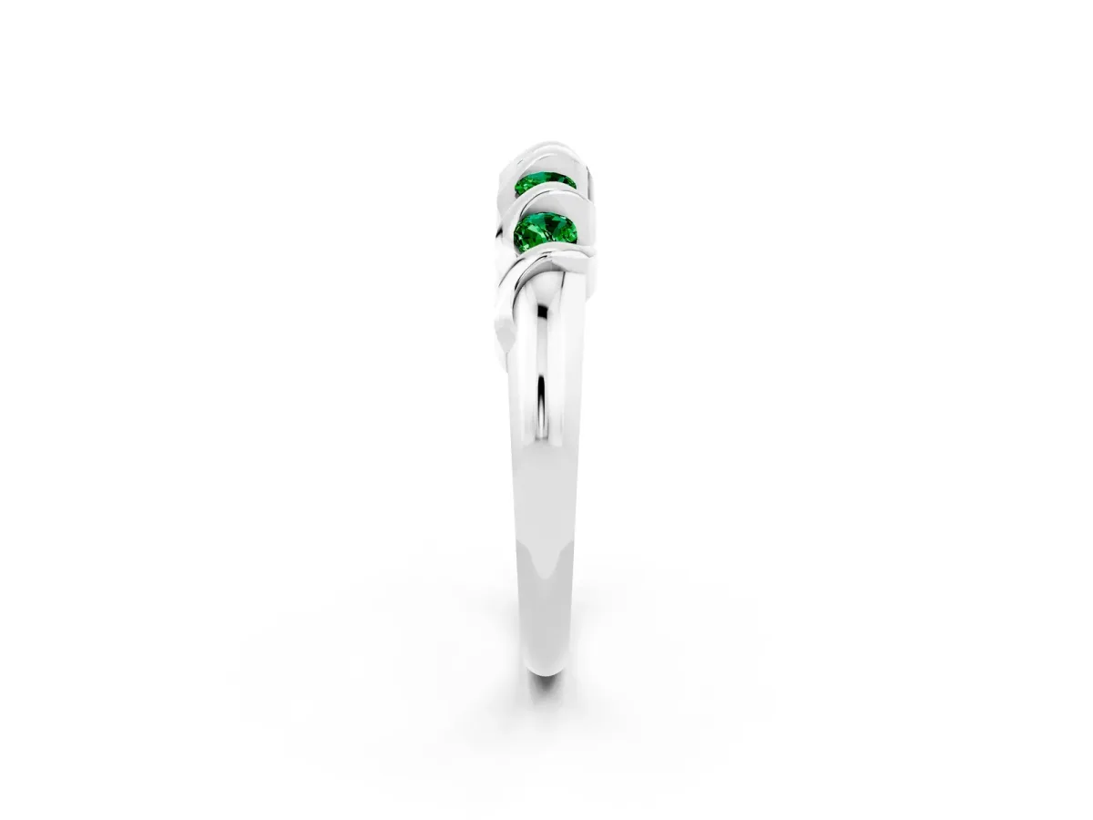 Round Emerald Eternity Band with Twist Prong Setting Silver