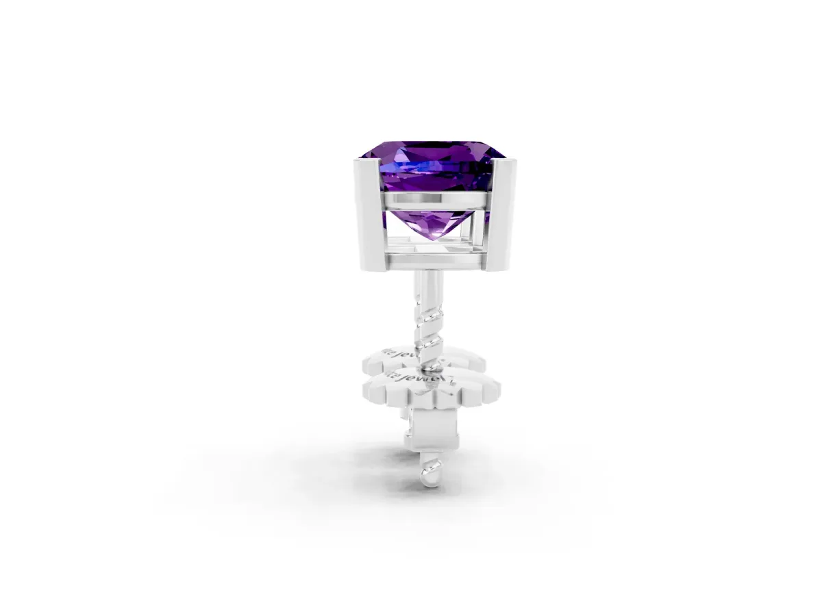 Cushion Cut Amethyst Stud Earrings Silver