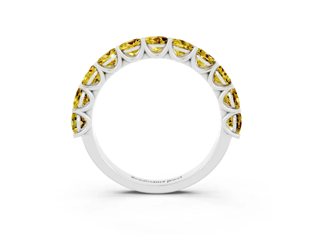 Round Yellow Sapphire Shared Prong Eternity Band Platinum