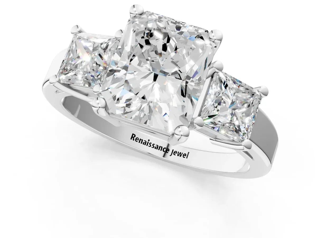 Three-Stone Radiant Cut Cut Solitaire Ring with Prong Setting Platinum