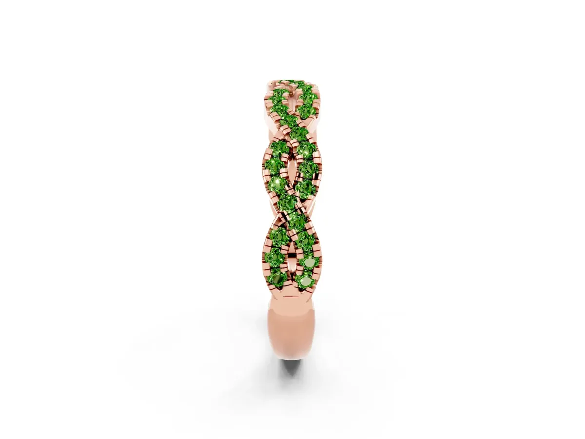 Round Peridot Twisted Eternity Band with Pavé and Shared Prong Setting Rose gold
