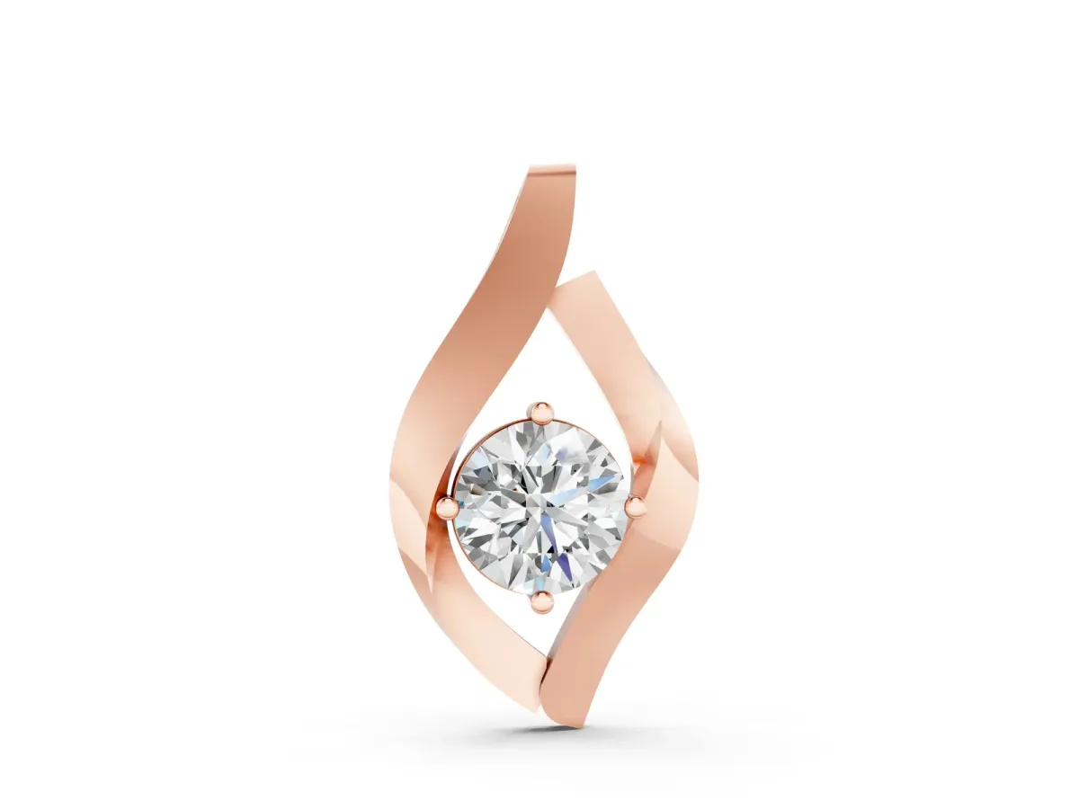 Round Diamond Bezel-Set Leaf Pendant Rose gold