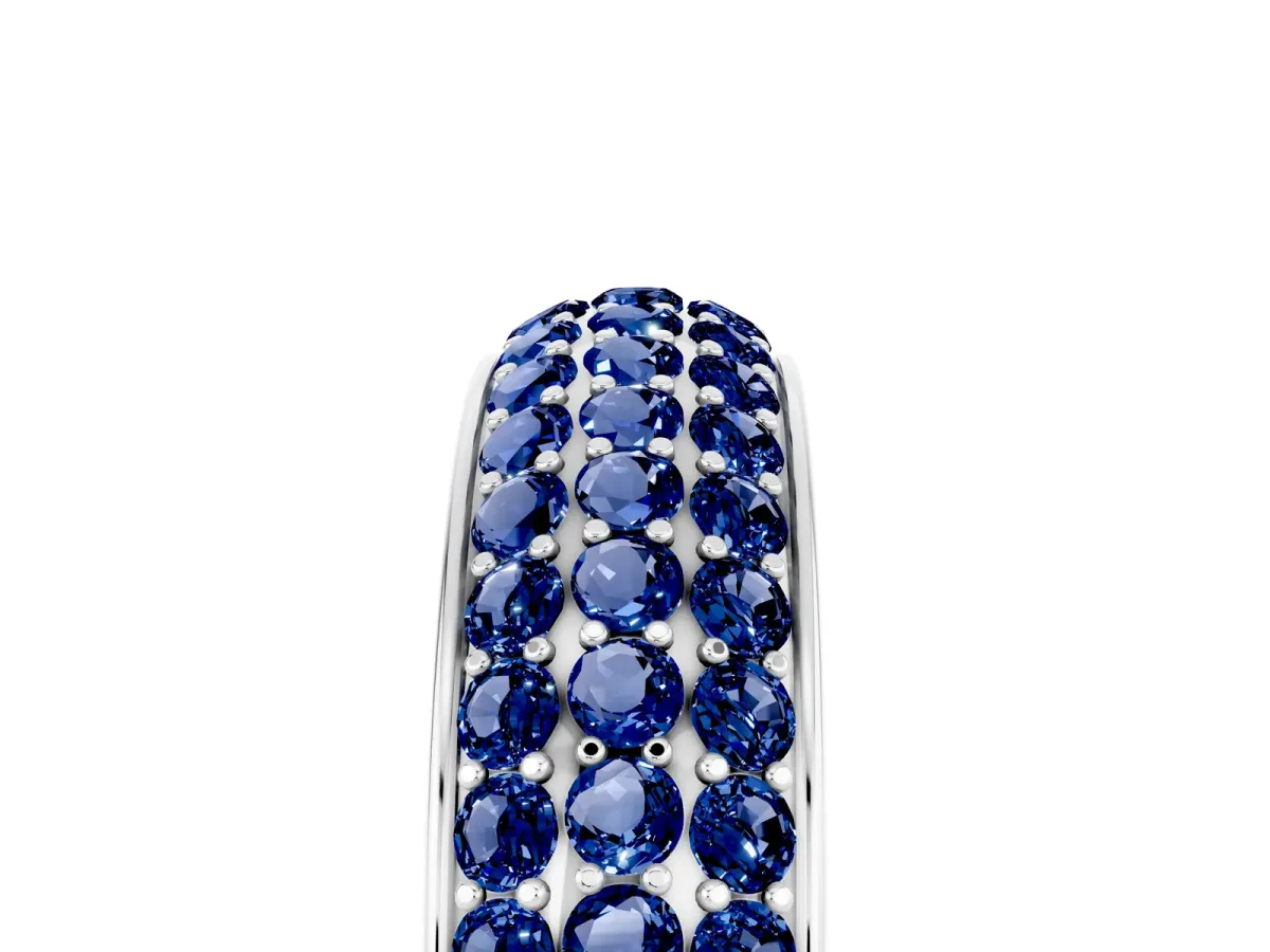 Three-Row Round Blue Sapphire Eternity Band with Shared Prong Setting Platinum