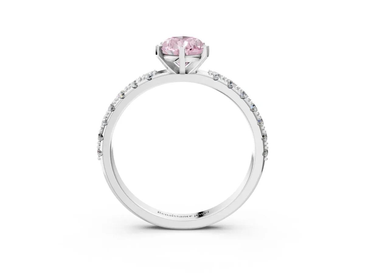 Fancy Pink Pear Cut Diamond Solitaire Pavé Band with Four-Prong Setting Silver