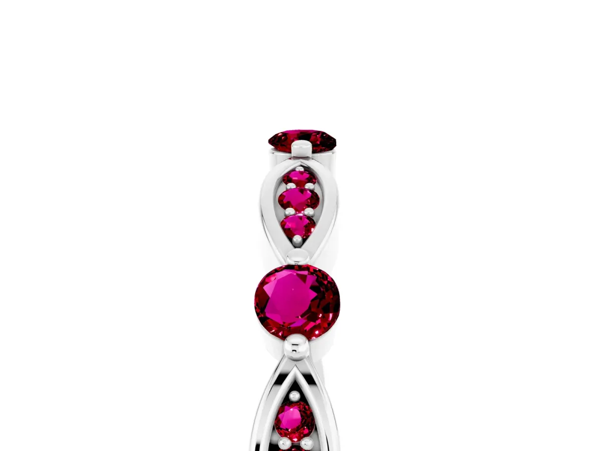 Marquise and Round Garnet Milgrain Band with Bezel Setting Silver