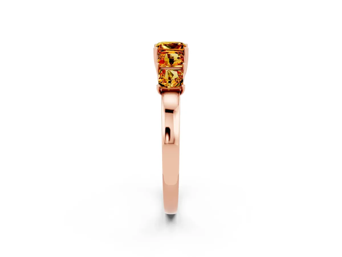 Princess Cut Five-Stone Citrine Ring with Classic Prong Setting Rose gold