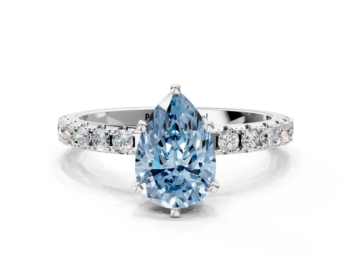 Fancy Blue Pear Cut Diamond Solitaire Pavé Band with Four-Prong Setting Platinum