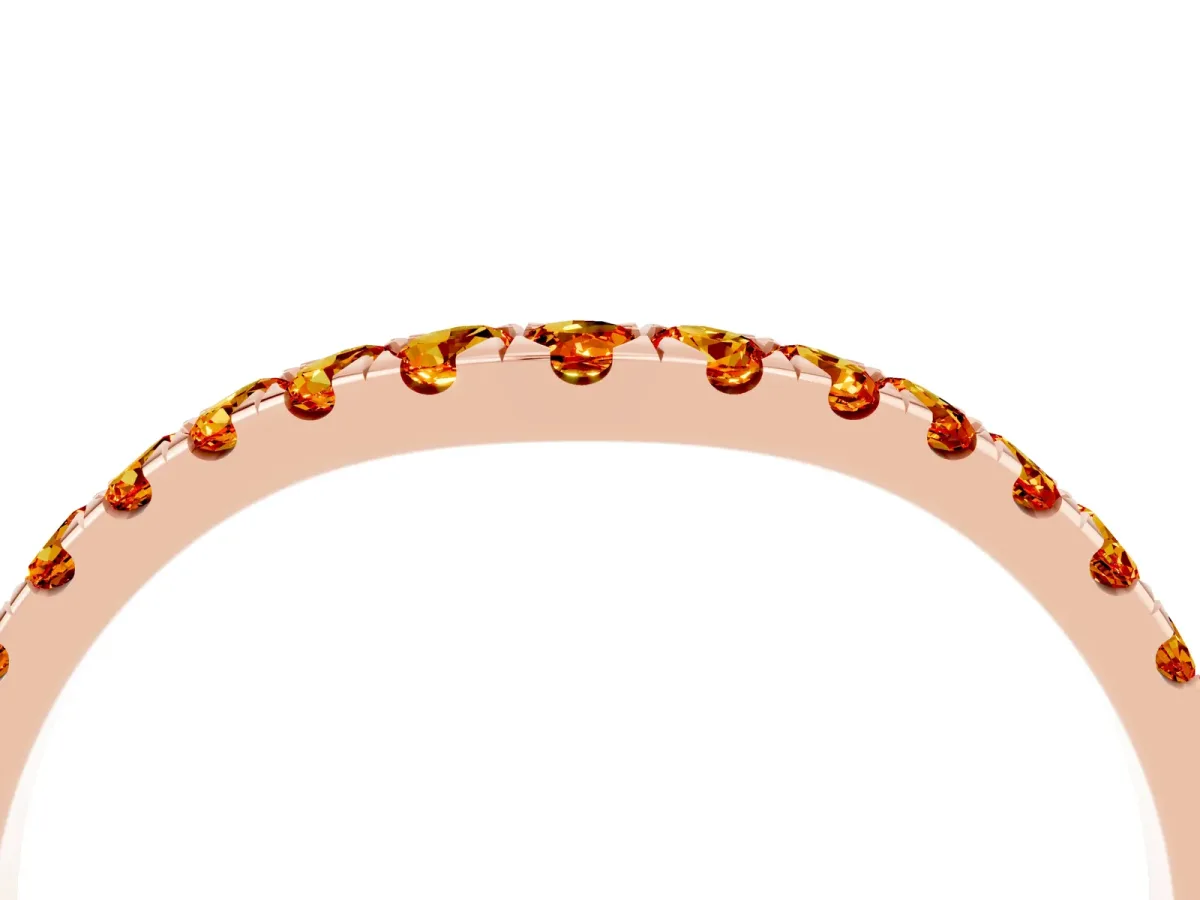 Curved Pavé Round Citrine Wedding Band with Shared Prong Setting Rose gold