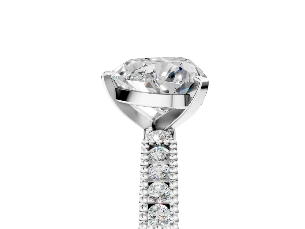 Heart Cut Solitaire with Pavé Band and Four-Prong Setting Silver