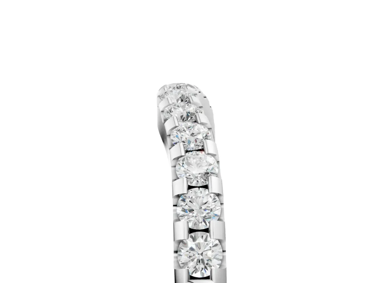 Curved Diamond Half Eternity Band with Round Cut Stones in Pavé Setting Silver