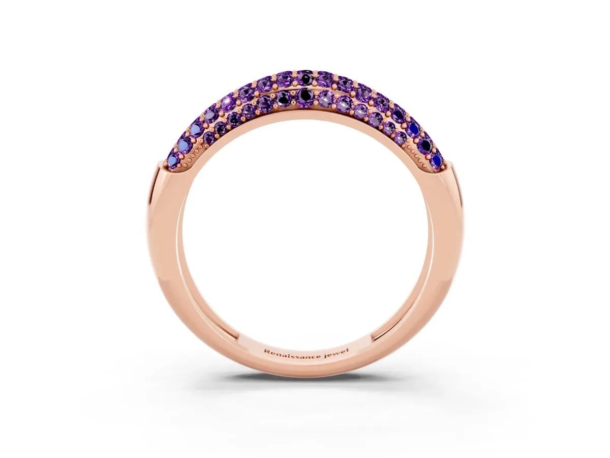Three-Row Pavé Round Amethyst Dome Band Rose gold