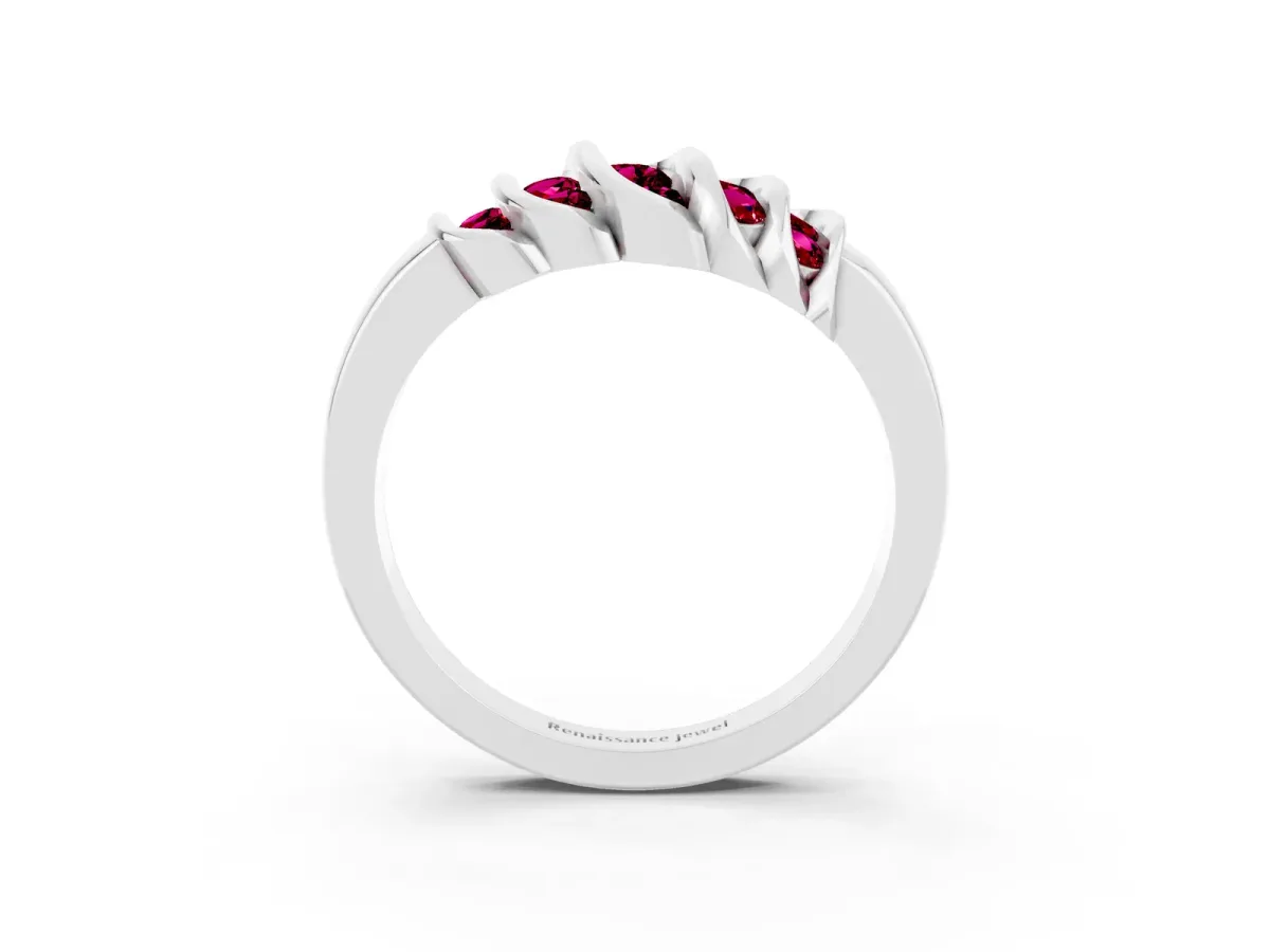 Round Garnet Multi-Row Crossover Band White gold
