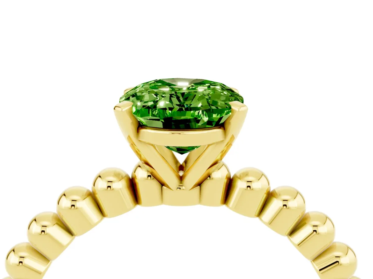 Oval Cut Peridot Solitaire Ring with Beaded Band and Prong Setting Yellow gold