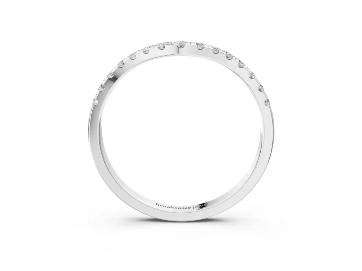 Curved Pavé Round Diamond Wedding Band with Shared Prong Setting Silver