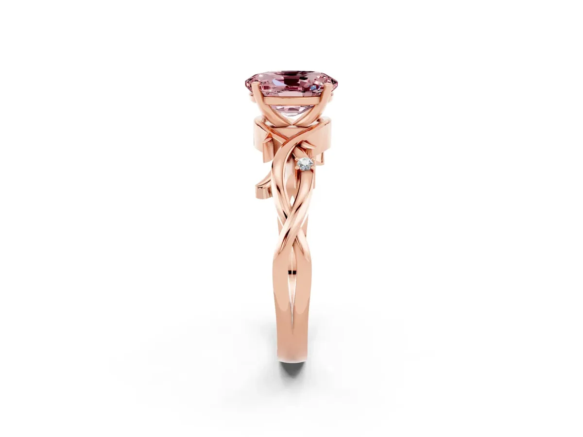 Oval Cut Morganite Solitaire Ring with Twisted Band and Prong Setting Rose gold