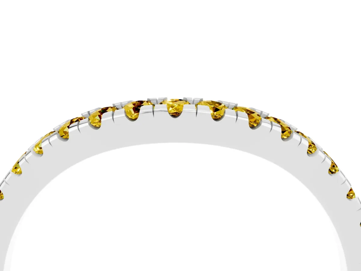 Yellow Sapphire Pavé Curved Wedding Band Silver