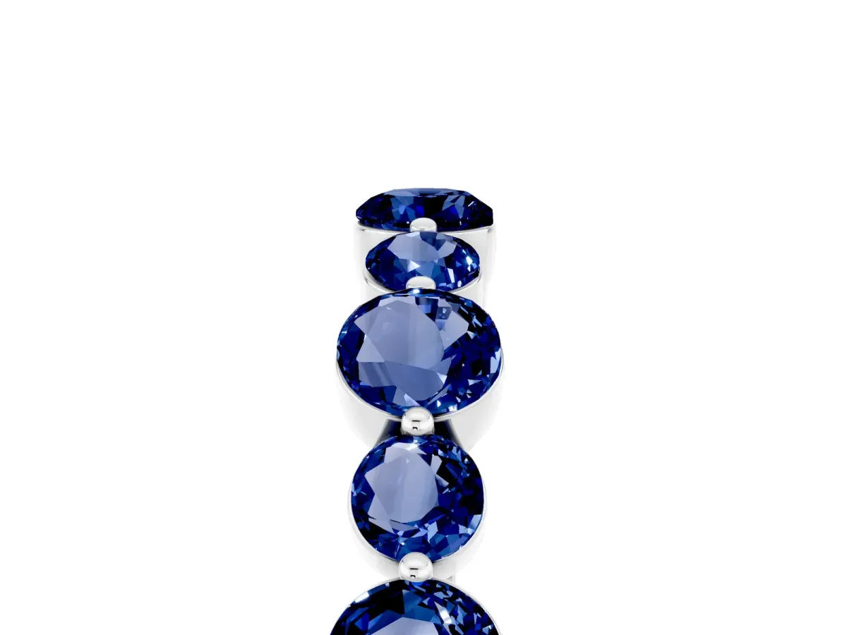Round Blue Sapphire Scalloped Prong Set Eternity Band Silver