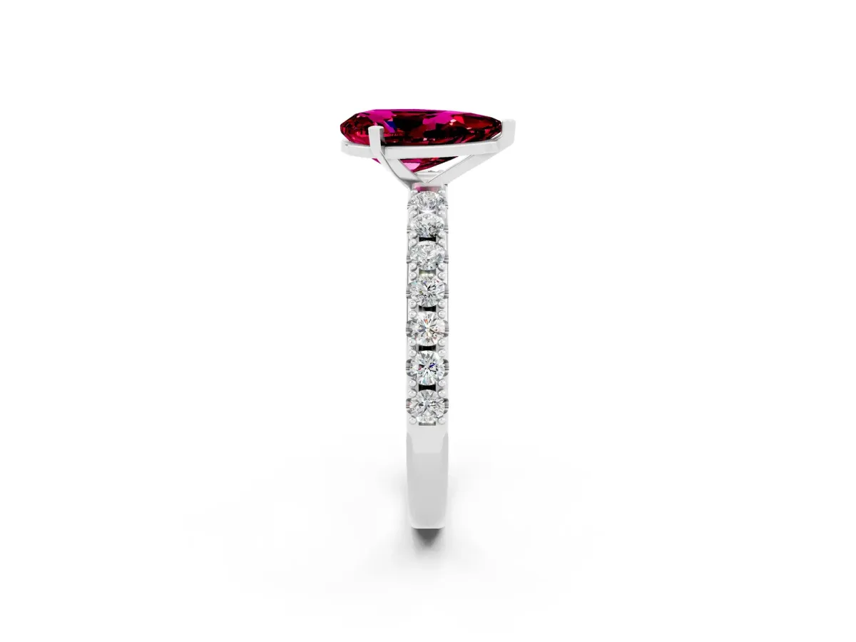 Pear Cut Garnet Solitaire Pavé Band with Four-Prong Setting White gold