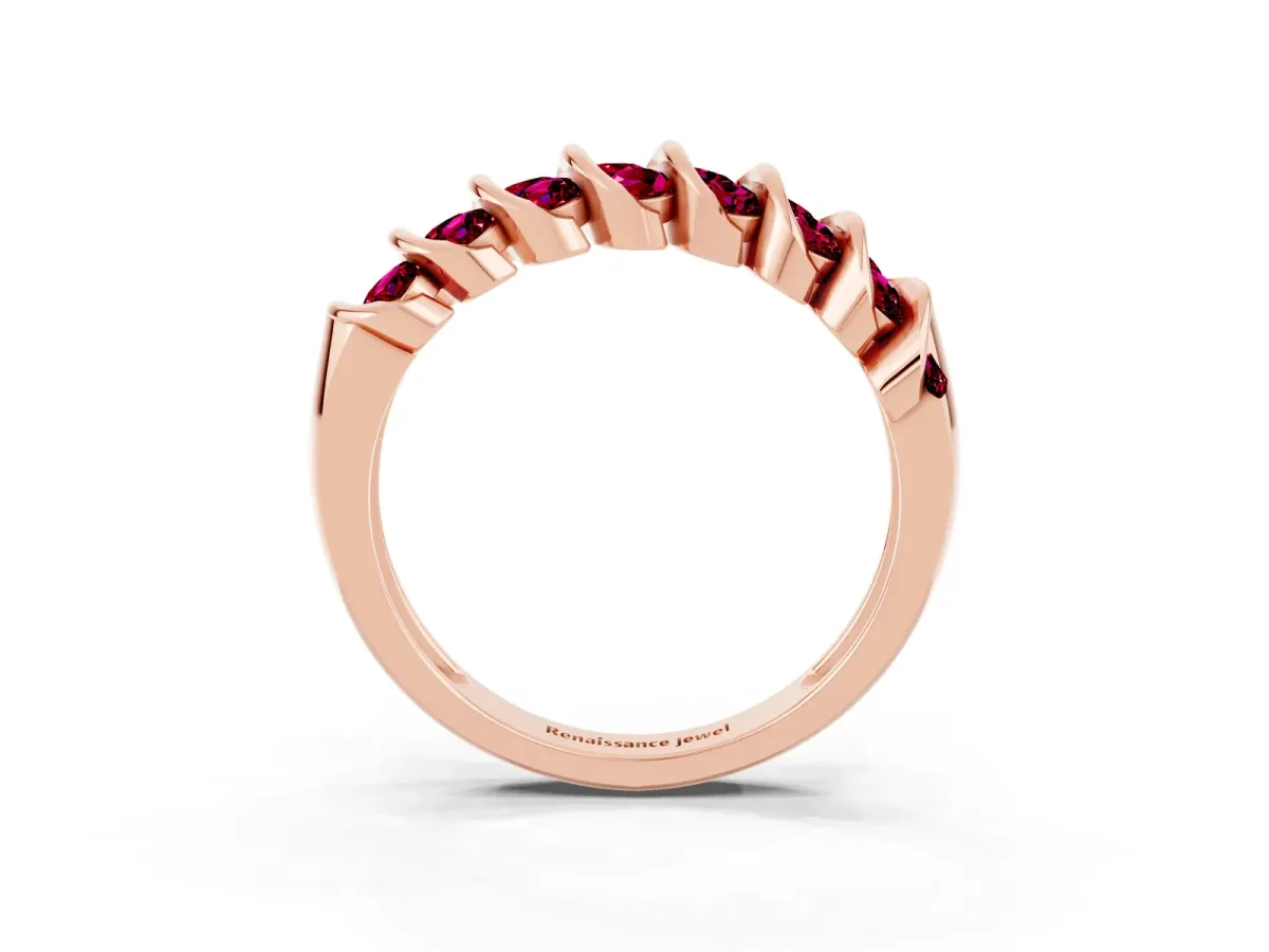 Channel Set Round Garnet Multi-Row Band Rose gold