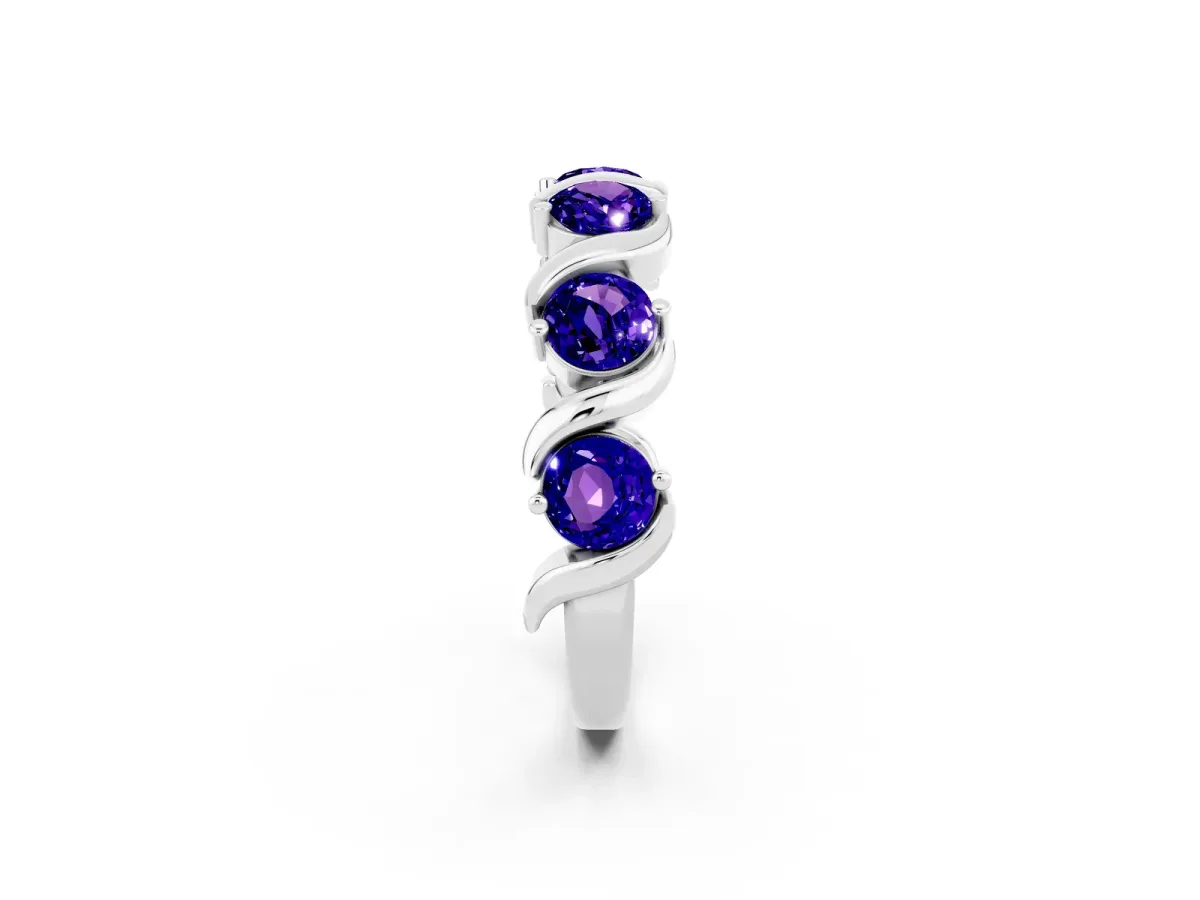 Round Tanzanite Half Eternity Band with Wave Prong Setting White gold